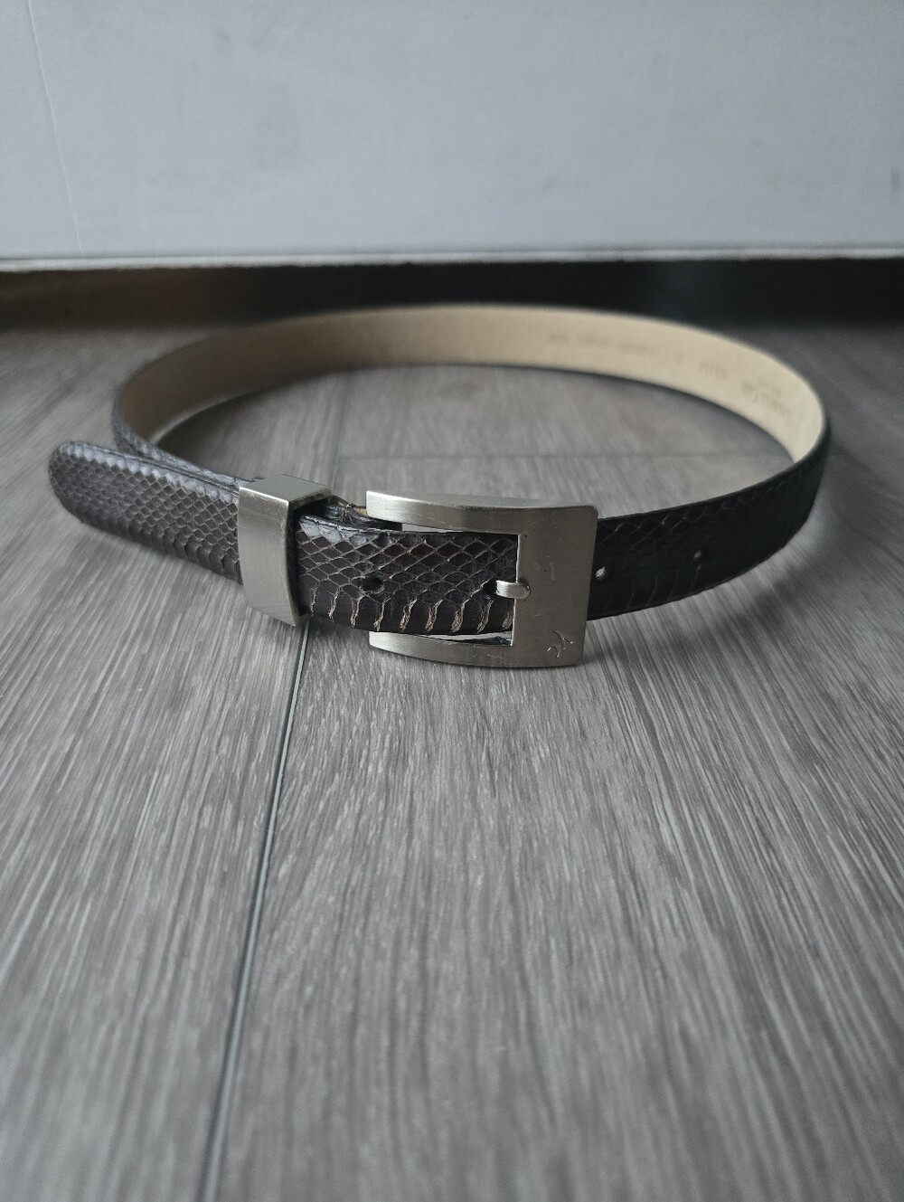 Kenneth Cole 1997 Genuine Snakeskin Belt Brown Silver Buckle Vintage 90s Sz S